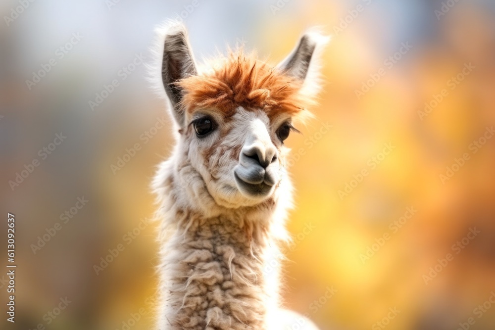  alpacas portrait.Cute alpaca on the farm.Very beautiful alpacas and funny animals.Generative AI