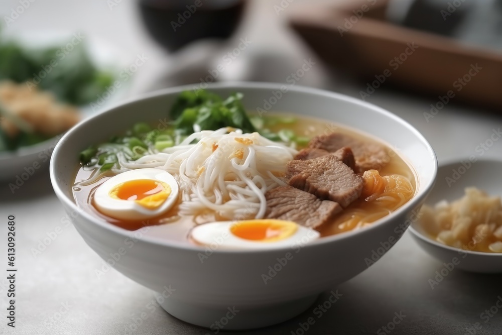 Rice noodle soup meal. Generate Ai Rice noodle soup meal. Generate Ai