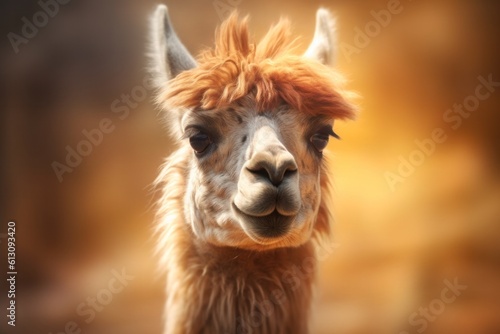  alpacas portrait.Cute alpaca on the farm.Very beautiful alpacas and funny animals.Generative AI