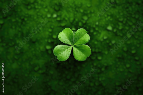 Fourleaf Green Clover On Green Background, Empty Space. Generative AI