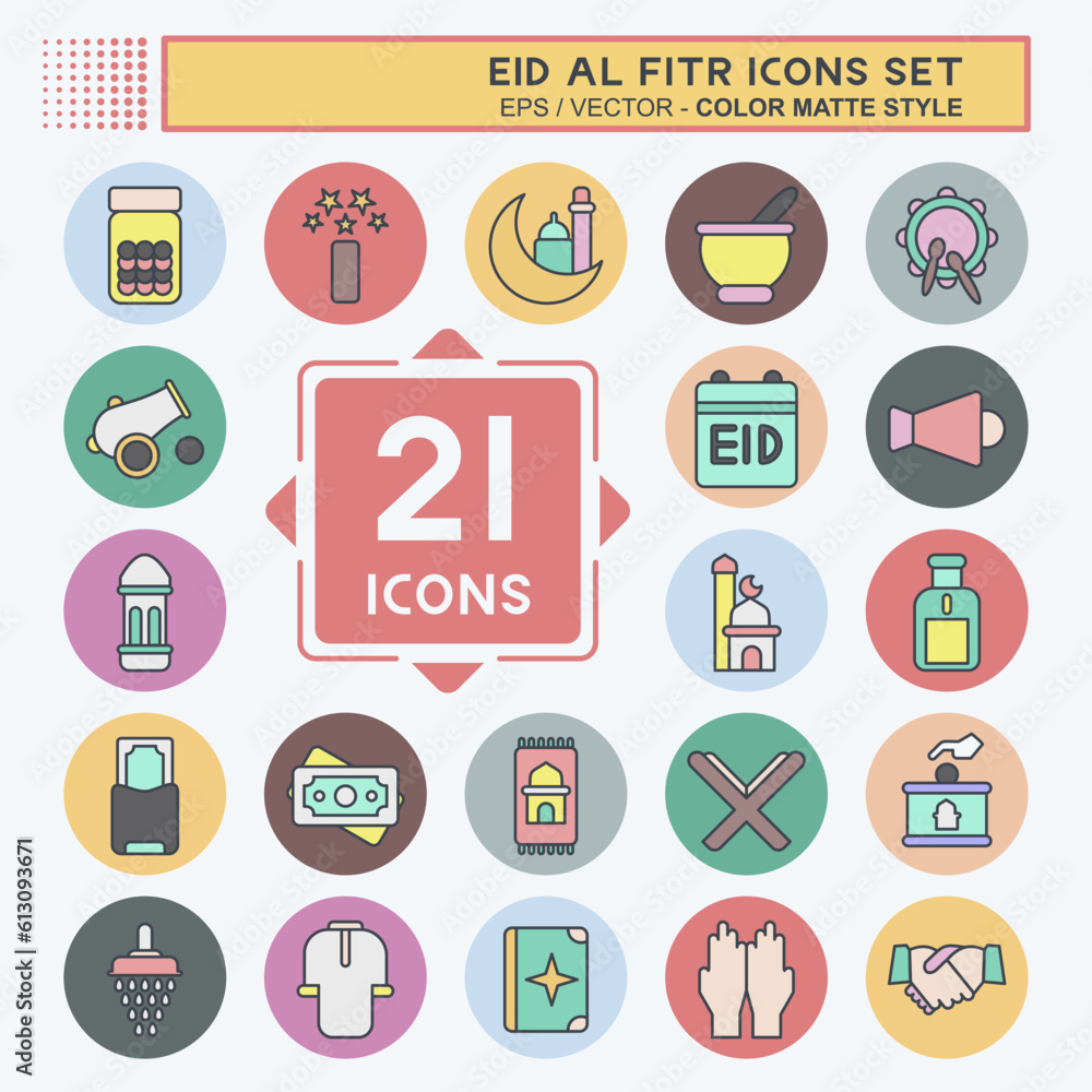 Icon Set Eid Al Fitr. related to Education symbol. islamic. ramadhan. simple illustration