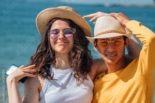 happy couple in love on the beach