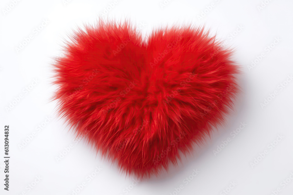 Red Fur Heart On White Background. Generative AI Red Fur Heart On White Background. Generative AI