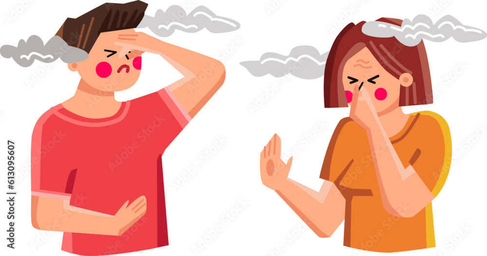 fart bed smell vector. woman home, nose bad, adult person, lifestyle