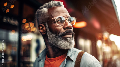 In the bustling Berlin streets, an African American hipster radiates unique style, his distinctiveness a beacon amid the city rush. Street Photography Generative AI