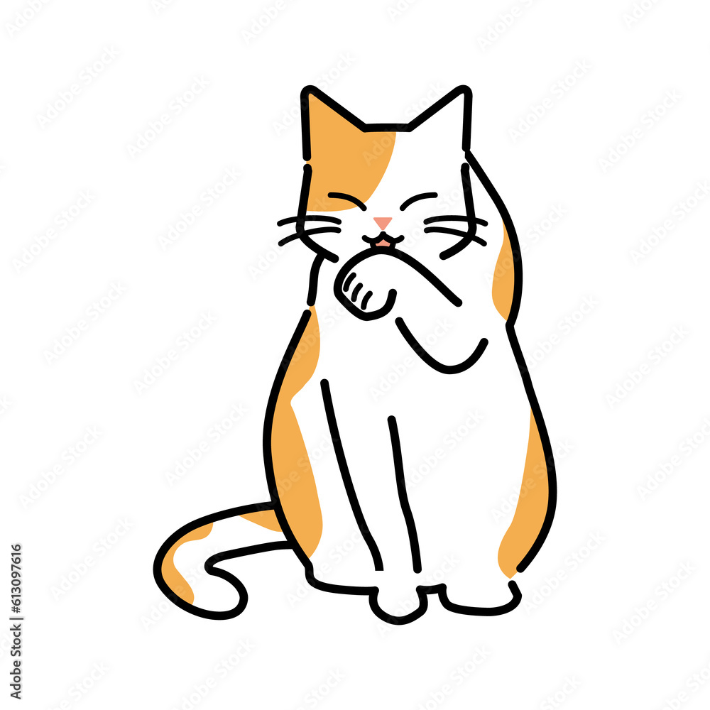 毛づくろいをする猫のイラスト 毛づくろいをする猫のイラスト
