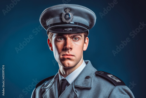Police officer in light grey uniform. Portrait of male police officer. Generative AI © VisualProduction