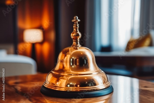 Hotel service bell. Hotel travel room modern luxury concept. Generative AI