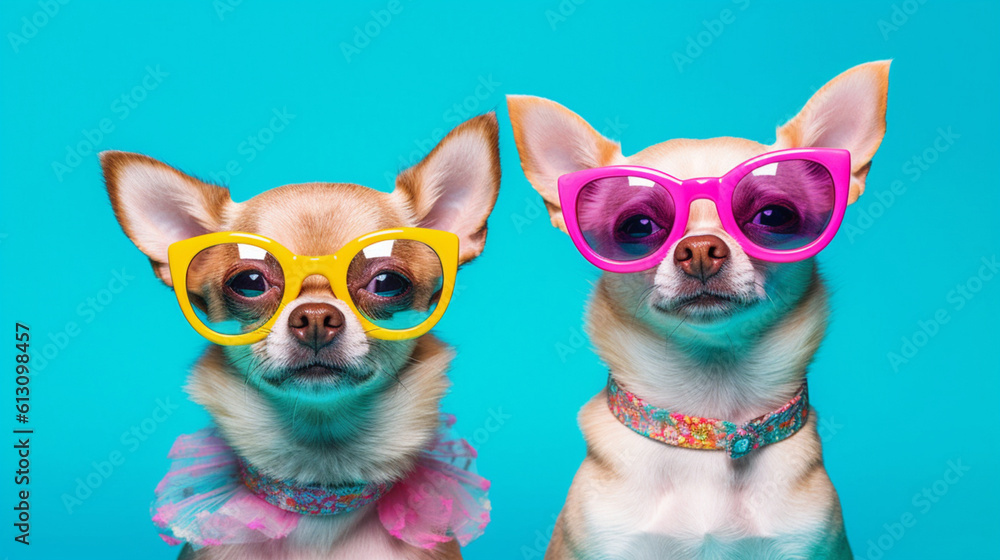 Chihuahua-Chic: Trendige Hunde mit bunten Sonnenbrillen