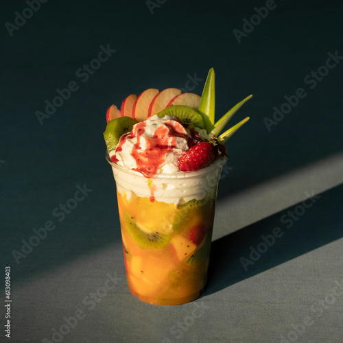 fruit cocktail with strawberry kiwi