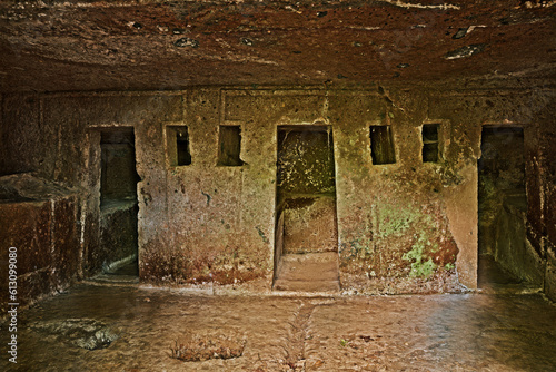 Barbarano Romano, Viterbo, Lazio, Italy: Etruscan necropolis of San Giuliano, interior of an ancient tomb, 2500 years old, the inside of these tombs was similar to the rooms of a house photo