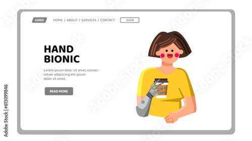 hand bionic vector. arm cyborg, technology robot, artificial finger, machine innovation, futuristic science hand bionic web flat cartoon illustration