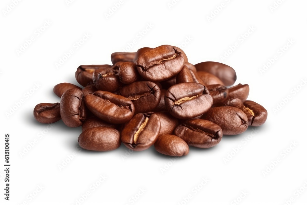 Brown Roasted Coffee Beans Closeup for white background. Generative AI Brown Roasted Coffee Beans Closeup for white background. Generative AI
