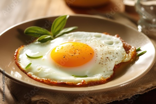Fresh gourmet meal fried egg on plate. Generated AI photo
