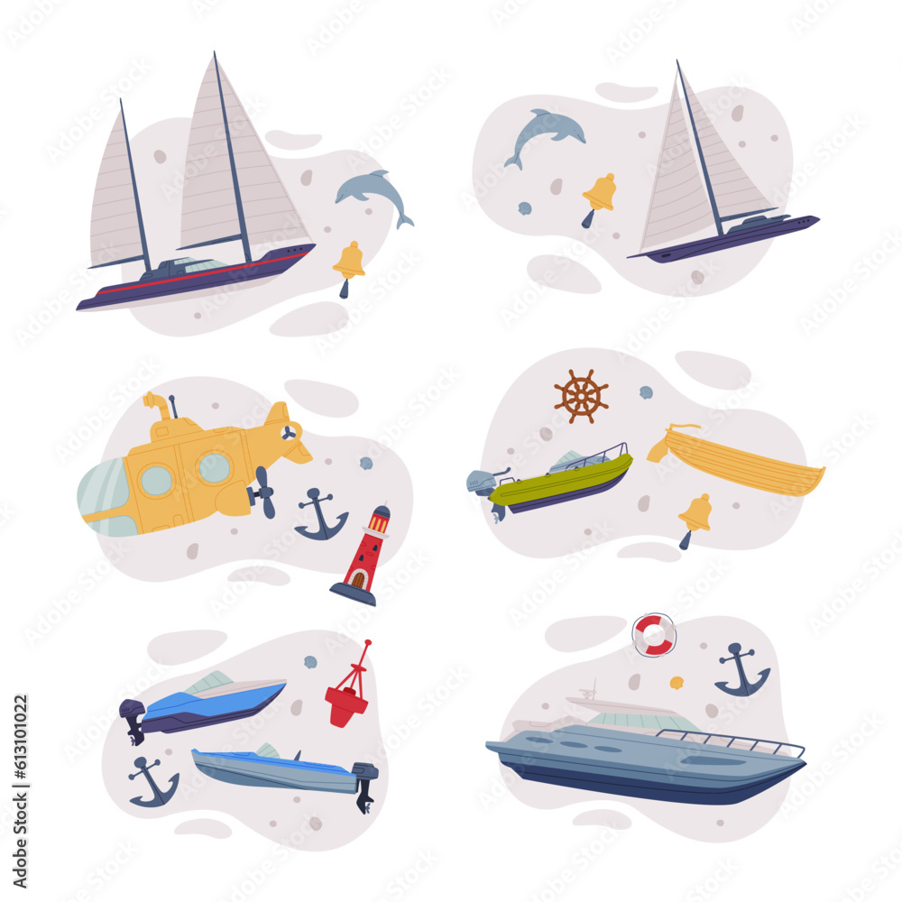 Watercraft or Swimming Water Vessel Vector Composition Set