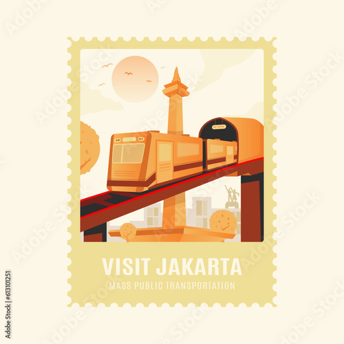 Flat design of MRT Jakarta or mass elevated train illustration