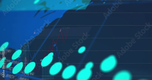 Wallpaper Mural Animation of statistical data processing over grid network and world map against blue background Torontodigital.ca