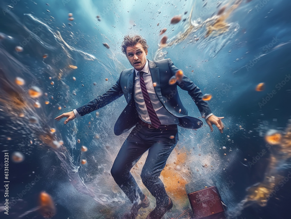 businessman diving and screaming underwater, Generative AI