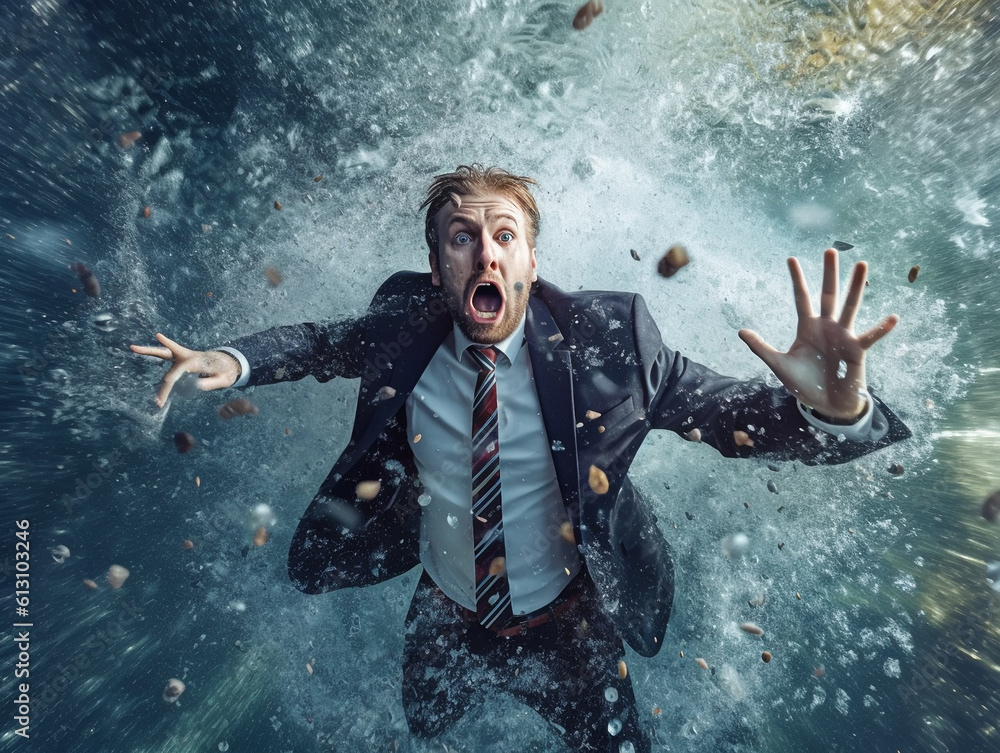 businessman diving and screaming underwater, Generative AI Stock ...