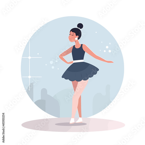 Woman doing Ballet dance blue dress illustration