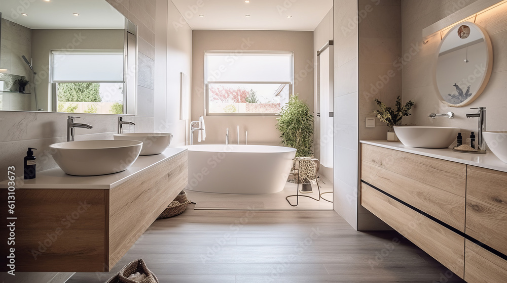 The Bathroom of a beautiful bright modern style house. AI Generated. The Bathroom of a beautiful bright modern style house. AI Generated.