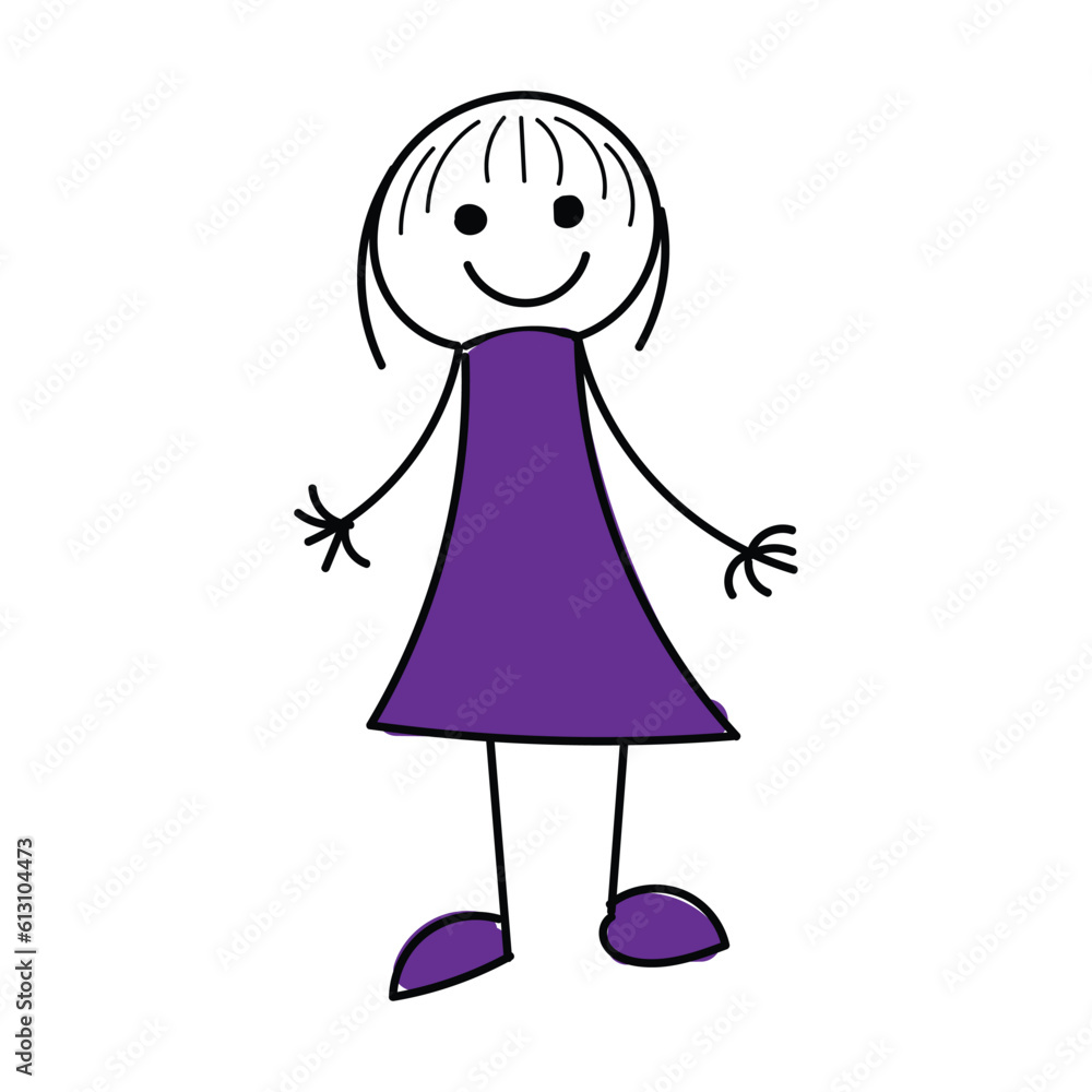 Hand Drawing Doodle Cartoon character Happy Stick Figure Happy Jumping