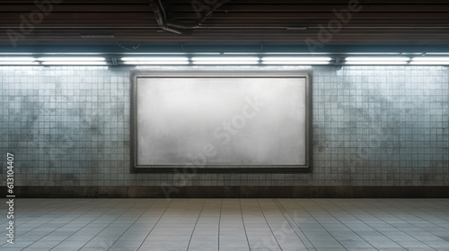  Blank billboard modern in underground subway station. Generative Ai © EmmaStock