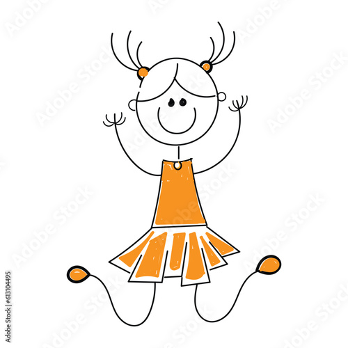 Hand Drawing Doodle Cartoon character Happy. Stick Figure Happy Jumping Celebrating