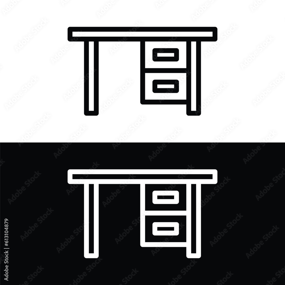 Computer table outline icon.Simple work desk or dining table outline icon on top view. Modern office table vector, study desk. Vector isolated on white and black background Computer table outline icon.Simple work desk or dining table outline icon on top view. Modern office table vector, study desk. Vector isolated on white and black background