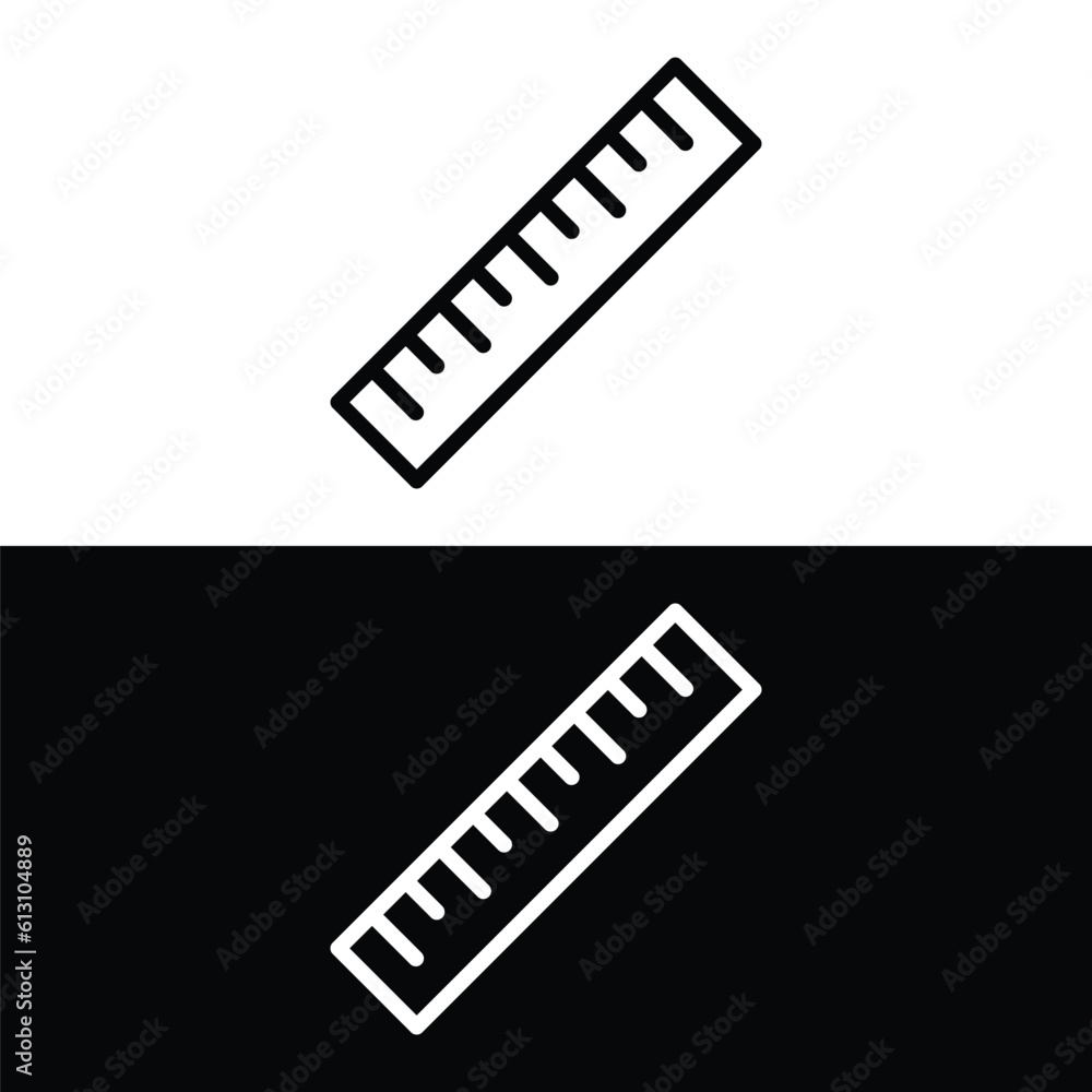 Ruler icon. Straightedge sign. Geometric symbol. Linear outline icon on white and black background