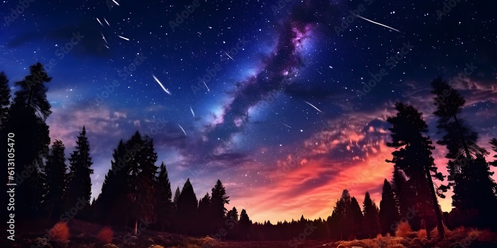night sky forest background illustration,Generative AI