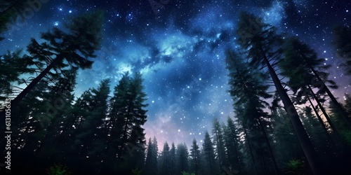 night sky forest background illustration,Generative AI © Jing
