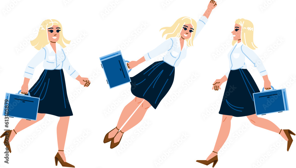 business woman late vector. office professional, work women, young person, worker suit, job deadline business woman late character. people flat cartoon illustration