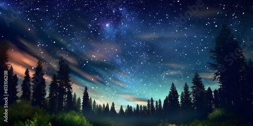 night sky forest background illustration Generative AI