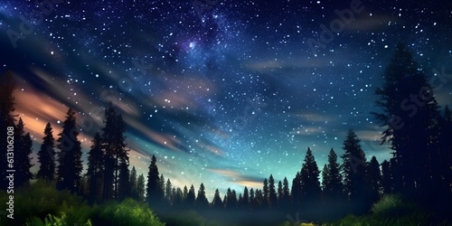 night sky forest background illustration,Generative AI
