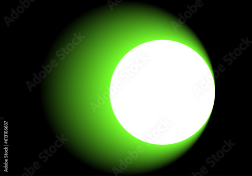 Luna llena con fondo degradado verde negro. Plantilla  con circulo blanco y fondo de degradado radial verde negro