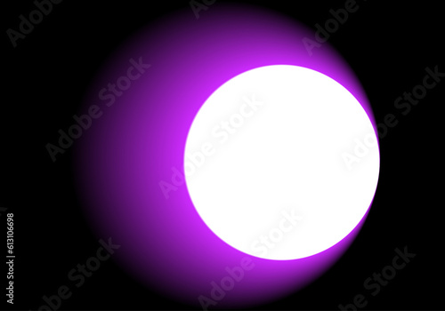Luna llena con fondo degradado morado negro. Plantilla  con circulo blanco y fondo de degradado radial morado negro