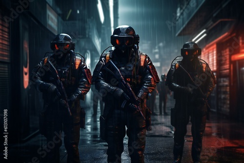 Wallpaper Mural Soldiers team, Security team, army, SWAT, mercenaries.  Generative AI Torontodigital.ca