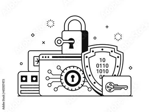 Password Storage and Data Encryption Lineart Scene