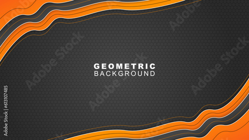 Geometric banner background in orange and black frame with hexagon pattern, offline streaming background and, gaming banner