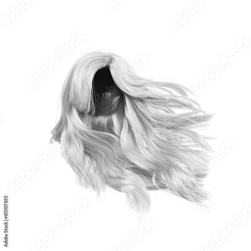 3d render long hair on the wind white blonde