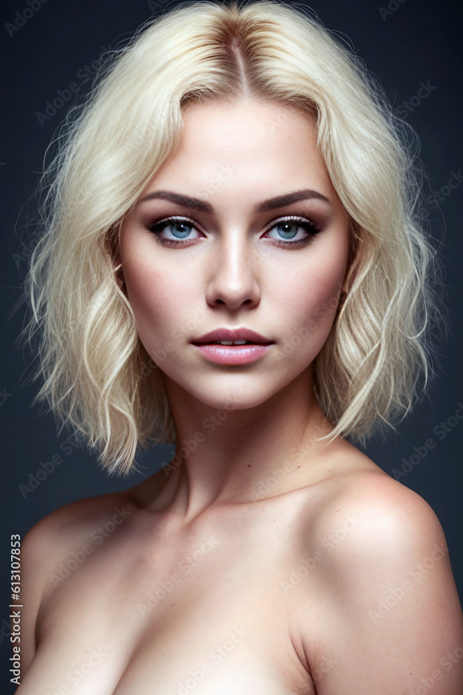 Beautiful woman portrait on gray background. Generative AI Beautiful woman portrait on gray background. Generative AI