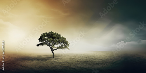 Idyllic Landscape with a Lonely Tree