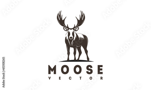 Vector logo of a simple forest brown moose on a white background. Elk. Emblem or label.
