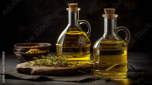 Bottles of infused cooking oils