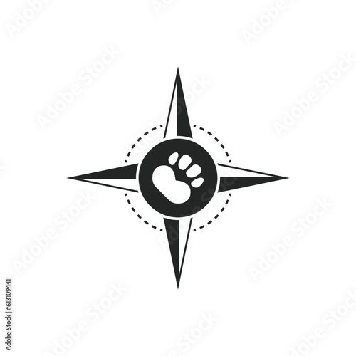 silhouette paw and compass sign logo business vector design template for adoption, rescue and medical care animal. modern symbol paw and direction logo design vector illustration with simple style