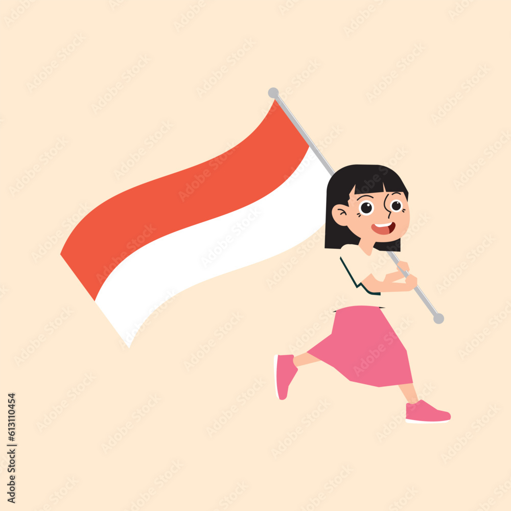 Little girl running and holding flag Little girl running and holding flag
