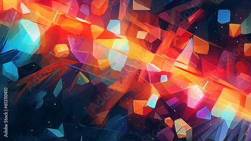 Glowing Geometric Symphony: Abstract Vibrant Light Background with Mesmerizing Interwoven Shapes, AI Generative © Tuong Vy