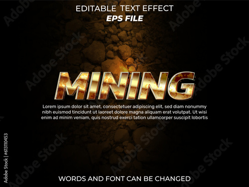 mining text effect, font editable, typography, 3d text. vector template
