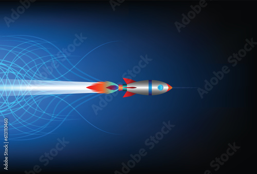 Rocket space ship take off, Start Up Concept Symbol Space Roket Ship. Vector illustration.